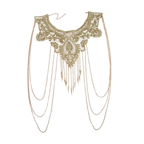 LIOOBO Goldfarbene Mehrlagige Damen Körperkette mit Dekorativer Spitze und Quasten Statement Halskette für Partys Festival und Alltag Eleganter Körperschmuck aus Langlebiger Spitze und von LIOOBO