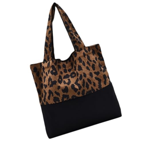 LIOOBO Große Kapazität Canvas Schultertasche Leopard Muster Weiche Vielseitige Umhängetasche für Arbeit Shopping Reisen und Alltag Modischer Vintage Stil Praktische Damen Tasche von LIOOBO