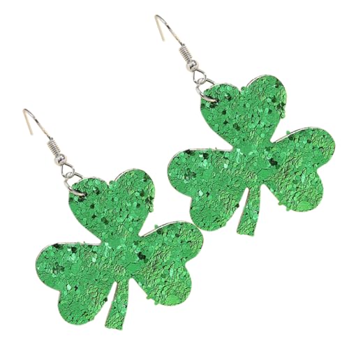 LIOOBO Grüne Pailletten Kleeblatt Ohrringe St Patrick Damen Glücksbringer Schmuck Festliche Dangle Ohrhänger für Valentinstag und Karneval von LIOOBO