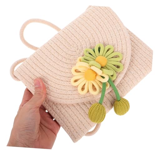LIOOBO Handgewebte Damen Umhängetasche mit Blumenmotiv Leichte Kleine Handytasche für Mädchen Beige Crossbody Bag mit Charmantem Blumenmuster Modische Sommer Strandtasche Praktisch und von LIOOBO