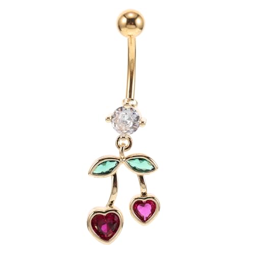 LIOOBO Herz kirsche Bauchnabelpiercing Edelstahl Goldfarben Modernes Süßes Nabelring Schmuckstück für Damen Charmanter Körperschmuck für Stilbewusste Frauen von LIOOBO