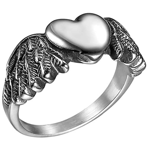 LIOOBO Herzförmiger Damenring mit Engelsflügeln Langlebiger Legierungsring Hautfreundlich Leicht Modischer Fingerschmuck als für Freundin Alltagsschmuck von LIOOBO