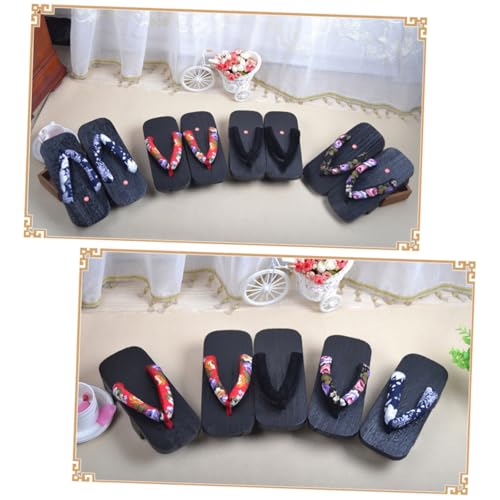 LIOOBO Japanische Clogs Holzpantoletten Sommer Sandalen für Damen und Herren Leicht Bequem Modisch mit Blau weißem Blumenmuster Passend für Fußlänge rutschfest Casual Slippers von LIOOBO