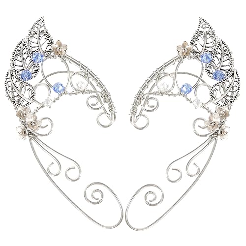 LIOOBO Leaf Elf Ear für Damen nicht Durchbohrt Handgefertigte Ohrmanschetten mit Design Einzigartige Ohrringe für Make Up Kostüm und Alltag Silber von LIOOBO