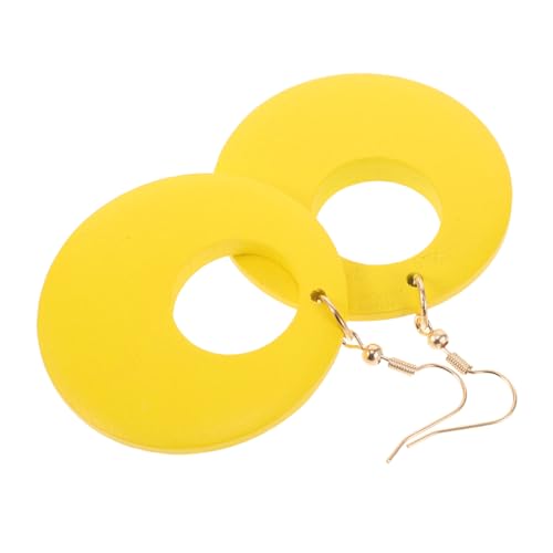 LIOOBO Leichte Geometrische Holz Ohrringe Damen Große Hängende Tropfen Vintage Retro Stil Gelbe Statement Creolen Eleganter Tropfenform Schmuck für Party und Alltag von LIOOBO