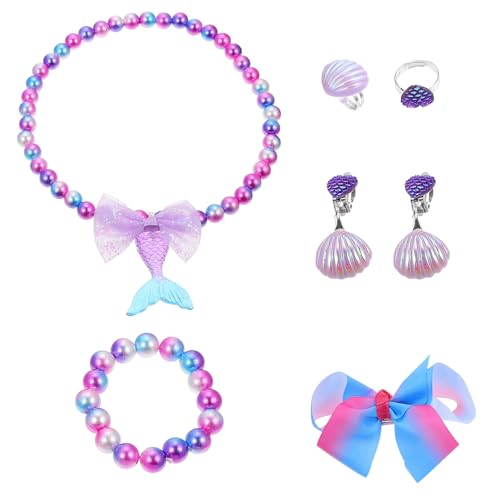 LIOOBO Meerjungfrau Schmuckset für Mädchen Armband Ohrclips Halskette Ring Muschel Design für Geburtstag Party Verkleidung Reise von LIOOBO