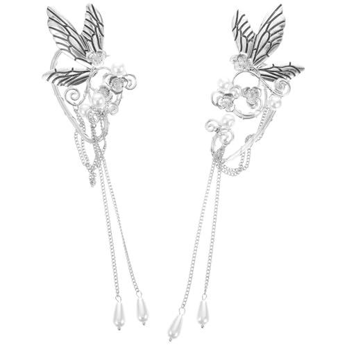 LIOOBO Ohrklemmen Damen Schmetterling Ohrhänger mit Langen Silberfarbenen Quasten Modische Ohrclips für Alltag Hochzeit Dating und Festliche Anlässe Feine Earcuffs von LIOOBO