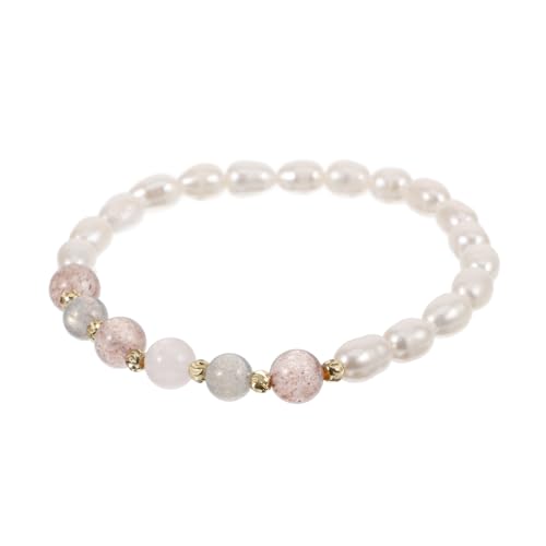 LIOOBO Perlenarmband Damen Exquisites Armband mit Natürlichen Süßwasserperlen und Strawberry Quartz Modisches Schmuckstück für Langlebig und Komfortabel zu Tragen von LIOOBO
