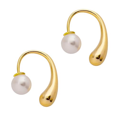 LIOOBO Perlenohrringe Damen Wasserresistente Ohrstecker aus Gold mit Tropfenförmiger Süßwasserperle Korrosionsbeständig Modisch und Leicht für Alltag und von LIOOBO