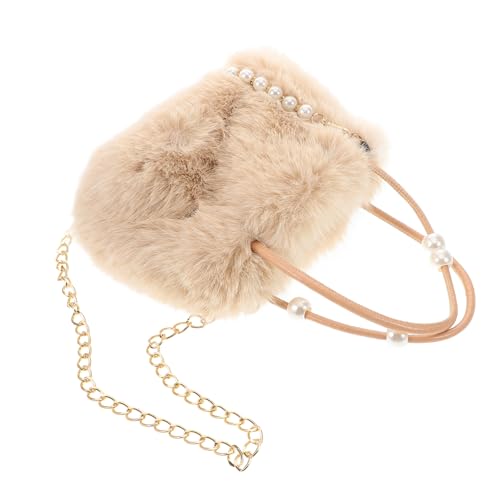 LIOOBO Plüsch Handtasche Damen Große Schultertasche Flausche Umhängetasche mit Perlenkette Vielseitig Tragbar Warmes Material Stilvolle Tragetasche für Alltag Arbeit Reise von LIOOBO