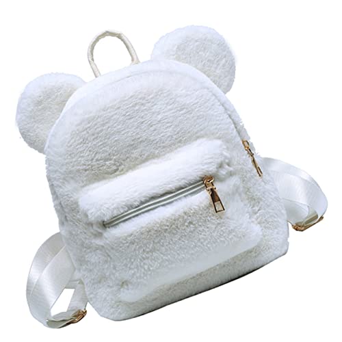 LIOOBO Plüsch Rucksack mit Verstellbarem Schultergurt Leichter Damen Schulrucksack mit Bärenohren Flauschiger Winter Tagesrucksack für Freizeit Shopping und Partys Modischer Mädchen von LIOOBO