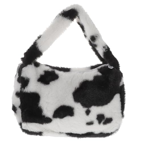 LIOOBO Plüsch Schultertasche Damen Kuschelig Weiche Handtasche mit Kuhmuster Niedlich Leicht für Party Alltag Winter von LIOOBO