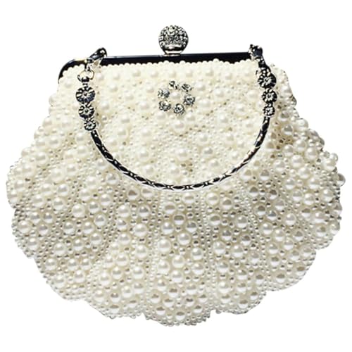 LIOOBO Retro Perlen Handtasche Damen Umhängetasche Elegant Casual Dating Bag Kleine Schultertasche für Alltag und Party in Muschelgelb von LIOOBO