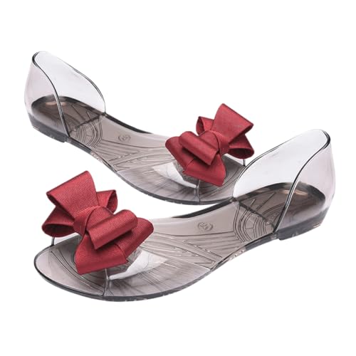 LIOOBO Rote Damen Sandalen Flach mit Schleife Sommerliche Kreative Jelly Beach Schuhe Leicht Auszuziehen Strapazierfähig Geeignet für Strand und Freizeit Modisch und Komfortabel von LIOOBO