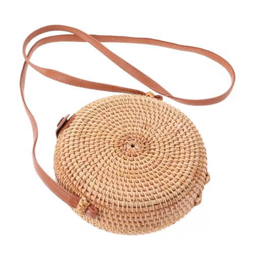 LIOOBO Runde Handgefertigte Rattan Umhängetasche Damen Mini Schultertasche Casual Strand Tasche Für Reisen Party Büro Sommer von LIOOBO
