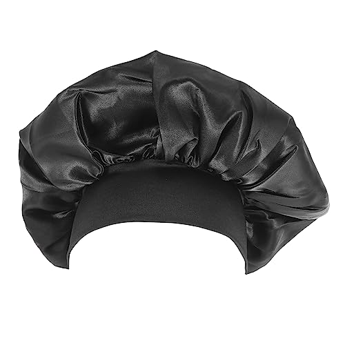 LIOOBO Satin Bonnet Für Damen - Elastische Schlafhaube Mit Verstellbarem Band - Ideal Für Lockiges Haar Und Haarpflege Schützt Beim Schlafen Und Duschen Schwarz 1 Stück von LIOOBO