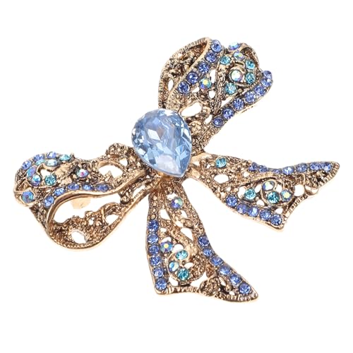 LIOOBO Schleifenbrosche mit Blauen Kristallsteinen Modische Anstecknadel für Kleidung Schal und Handtaschen Zarte Sicherheitsnadel Auffälliger Damenschmuck für Strickjacken und Stolen von LIOOBO