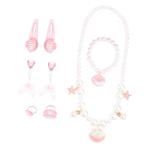 LIOOBO Schmuckset mit Perlen Teilig Ring Ohrringe Haarspange Armband und Halskette Langlebige Design Bunte Farben für Mädchen zu Geburtstagsfeier und Kinderparty von LIOOBO