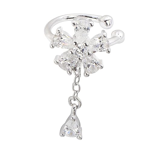 LIOOBO Silber Ohrclips Damen Zirkonia Blüten Ohrmanschette Strahlend Kreativ Modischer Schmuck für Alltag Reise von LIOOBO