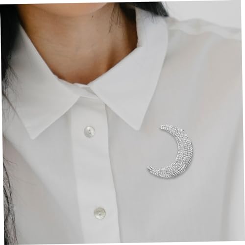 LIOOBO Silberne Mond Brosche mit Strass Anstecknadel für Kleidung und Rucksack Stabile Lapel Pin Dekorative Damen Brosche gegen Verrutschen Elegant und Vielseitig für Alltag und von LIOOBO