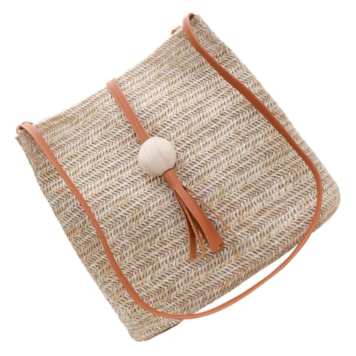 LIOOBO Sommer Strohtasche Damen Handgewebte Wasserfeste Bucket Bag Braun Mittelgroß Tragbar Alltag Strand Einkauf Tote Bag von LIOOBO