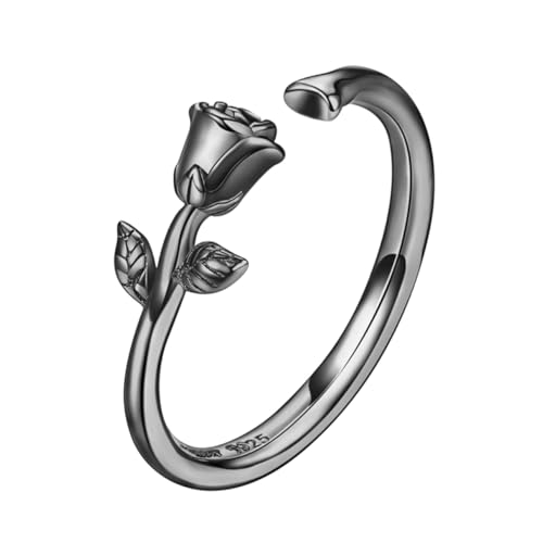 LIOOBO Sterling Silber Ring Damen Verstellbar Vintage Rosenblüten Offener Fingerring Verstellbarer Knöchelring Schmuck für Frauen Alltag Dating Jubiläum von LIOOBO