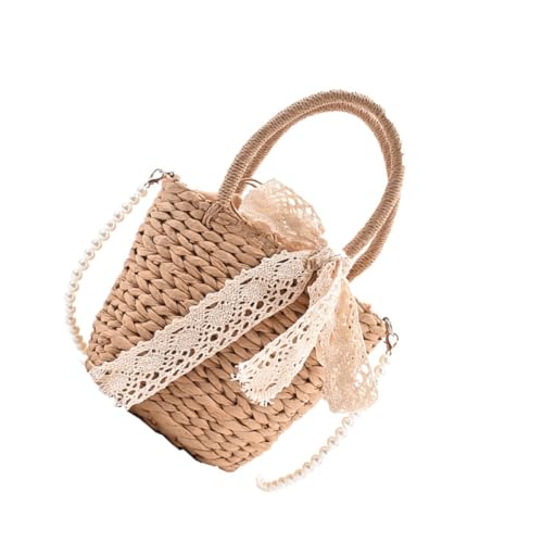 LIOOBO Strandtasche Damen Schultertasche aus Stroh mit Perlenbesatz Modische Sommer Umhängetasche für Urlaub Geräumig und Leicht Geeignet für Alltag und Strandurlaub von LIOOBO