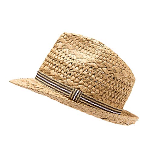LIOOBO Strohhut Strand Sonnenhut Jazz Mütze Gentleman Hut Handgefertigten Hut Kappe Hawaii Beach Party Dekoration Lieferungen für Männer Frauen (Khaki) von LIOOBO