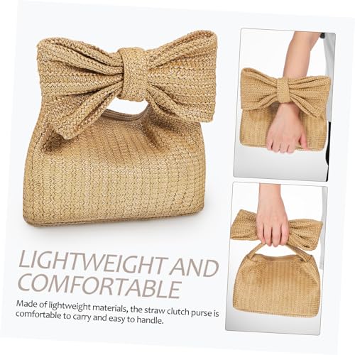 LIOOBO Strohtasche Damen mit Schleife Leichte Geflochtene Clutch Handtasche Geräumige Strandtasche für Alltag und Sommer Handtasche mit Großem Fassungsvermögen Vielseitig Tragbar von LIOOBO