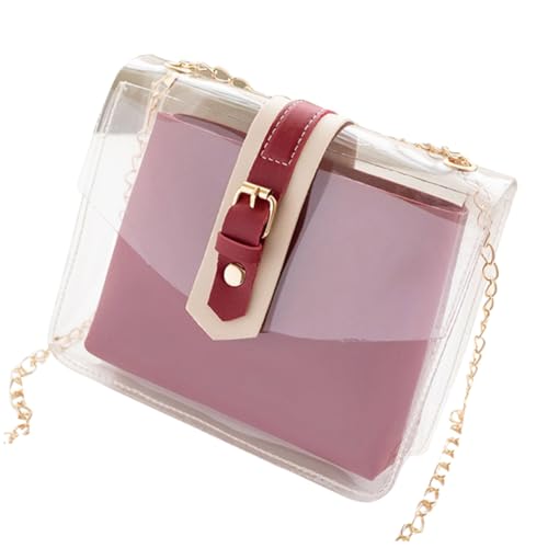 LIOOBO Transparente Crossbody Bag Damen Schultertasche mit Kette Kleine Handytasche Leichter Casual Umhängebeutel Transparente Umhängetasche für Alltag und Sommer Rote Farbe von LIOOBO