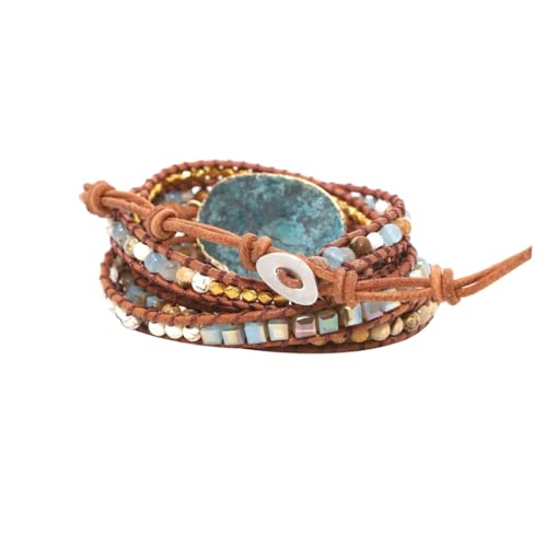 LIOOBO Vergoldetes Boho Armband mit Natürlichen Meeressteinen Handgewebtes Perlenarmband Verstellbar und Leicht Modisches Schmuckgeschenk für Damen Freundinnen Vielseitig für Alltag und von LIOOBO