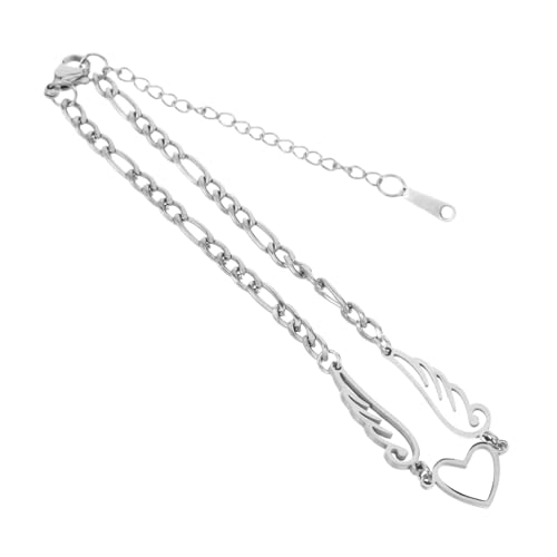 LIOOBO Verstellbare Edelstahl Fußkette Damen mit Herz Engelsflügel Anhänger Wasserdichtes Fußschmuck Armband Modische Beach Fußkette für Mädchen und Teens von LIOOBO