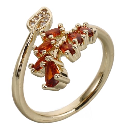 LIOOBO Verstellbarer Geometrischer Ring für Damen Zarter Blatt Fingerring mit Schillernden Strasssteinen Botanischer Schmuck für Herbst Outfits Elegantes Design für Besondere Anlässe von LIOOBO