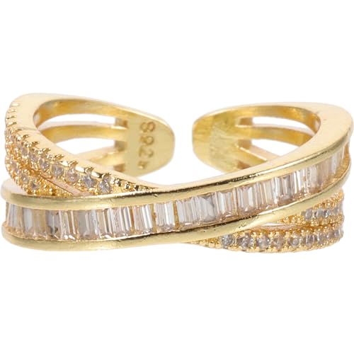 LIOOBO Verstellbarer Geometrischer Ring mit Zirkonia für Frauen Offener Finger Ring Goldfarbe Eleganter Schmuck für Besondere Anlässe Modisches Accessoire für Stil von LIOOBO