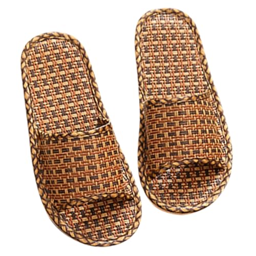 LIOOBO Woven Slippers Hauslatschen Damen Herren Atmungsaktiv Leicht Sommer Indoor Schuhe Komfortable Geflochtene Hausschuhe für Zuhause und Freizeitaktivitäten Tiefbraun von LIOOBO