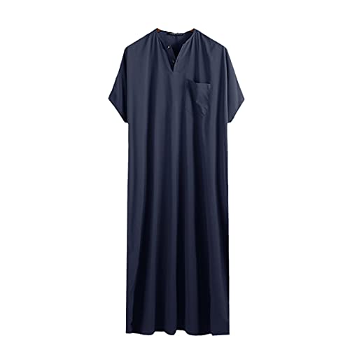 Herren Islamischer arabischer Kaftan Solid Kurzarm Lose Retro Roben Abaya Naher Osten Muslim Jubba Thobe Plus Size, navy, XXL von LIOPJH