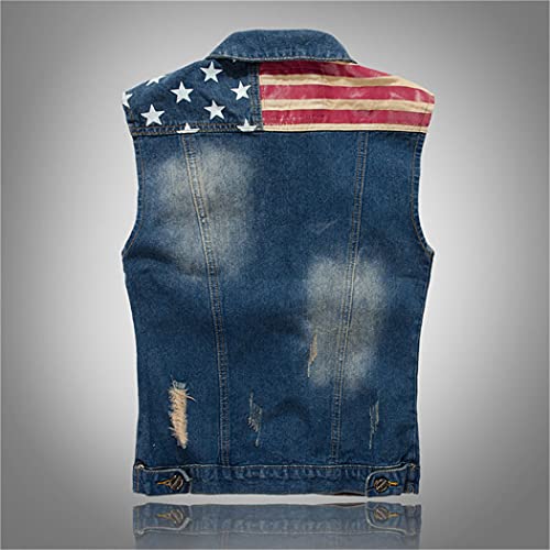 Herren Jeansweste, Cowboy, gerissene ärmellose Vintage-Jacke, Tank, Frühlings-USA-Flagge, gewaschene Jeans Weste, Demin Blue, Medium von LIOPJH