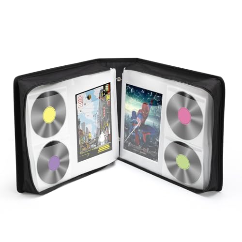 LIOVODE DVD-Hülle für 200 DVDs und 100 Heftchen, CD-/Blu-ray-Aufbewahrungsmappe mit Booklet-Einsätzen, Medien-Organizer, Halter, Schwarze Blu-Ray-Brieftasche für Auto (200 Kapazität) von LIOVODE