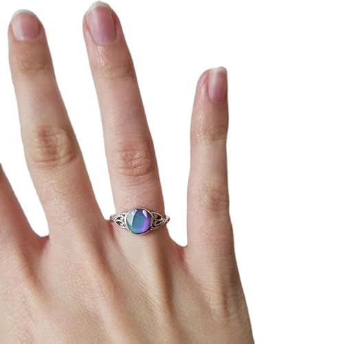 LIOYSIUT 18 Karat weißvergoldeter Mondsteinring, 925er Sterlingsilber, Stimmungsring für Damen, Vintage-Stil, keltischer Knoten, Schmuck, ovaler Solitär, Stimmungsring, Temperaturkontrolle von LIOYSIUT