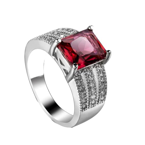 LIOYSIUT 925 Sterling Silber Glänzend Alle Diamant Rot Mode Edelstein Ring Zirkonia Ring CZ Diamant Mehrreihiger Ring Ewige Verlobung Ehering Damenring 8 von LIOYSIUT