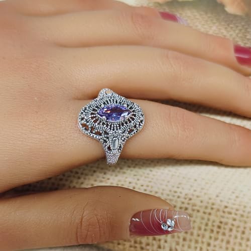 LIOYSIUT Vintage Amethyst Ring lila Edelstein Retro Ring Statement hohl Pferdeauge CZ filigran lila Zirkonia simulierter Smaragd in Sterling Silber Ring Größe 9 LIOYSIUT Vintage Amethyst Ring lila Edelstein Retro Ring Statement hohl Pferdeauge CZ filigran lila Zirkonia simulierter Smaragd in Sterling Silber Ring Größe 9 von LIOYSIUT