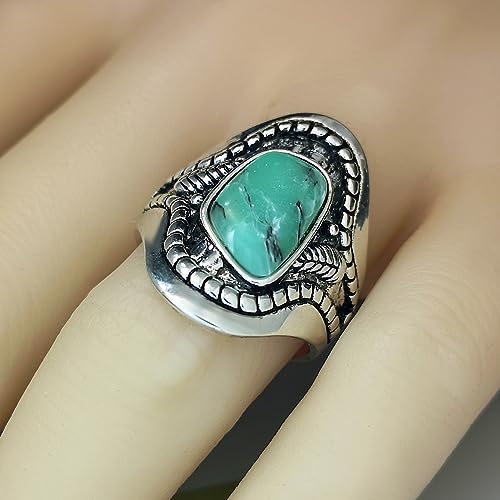 LIOYSIUT Vintage Türkis Ring Unregelmäßiger Stein Ring Tibet Versilbert Mode Ring 925 Sterling Silber Vintage Boho Statement Ringe Echter Türkis Ring für Frauen Größe 7 von LIOYSIUT