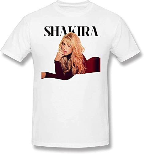 Shakira T Shirt 2021 Summer New Classic-Fit Short Sleeves Novelty Cotton Shirt Mens White Hemden(Large) von LIPENGH59
