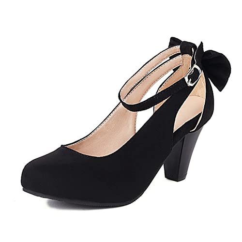 LIPIJIXI DaHerren Bogen Mary Jane Low Kitten Heel Pumps Runde Zehen Prom Dress Schuhe Schnalle Strap Pumps Buro Schuhe Lack Black Size 35 von LIPIJIXI