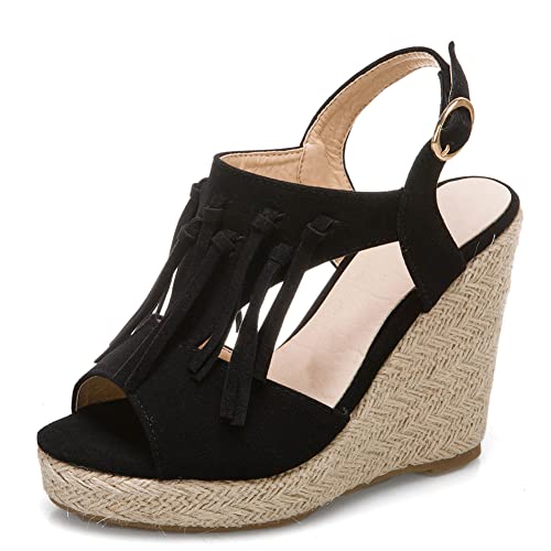 LIPIJIXI DaHerren Open Toe Espadrilles Dress Plateau Sandalen Wedge Knöchelriemchen Dress Sandalen Plateau Schnalle Stylish Wedges Sandalen Black Size 36 von LIPIJIXI