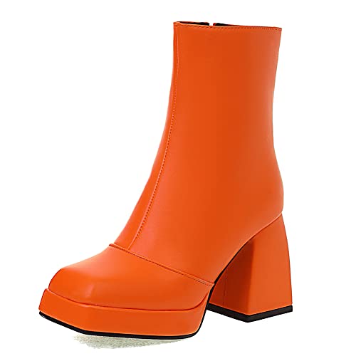 LIPIJIXI DaHerren Plateau Chunky Block Heel Ankle Stiefeletten Zip Square Toe Stiefel Chunky Ankle High Crocodile Pattern Stiefel Mid Calf Stiefel Orange Size 40 von LIPIJIXI