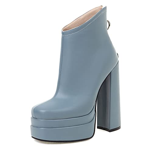 LIPIJIXI Damen Plateau Stiefel Plateau Heels Stiefel Chunky Heel Square Toe Stiefel Chunky Ankle High Snake Pattern Stiefel Mid Calf Stiefel Blue Size 40 von LIPIJIXI