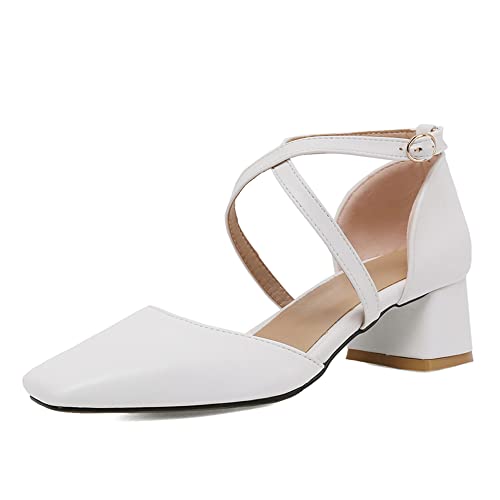 LIPIJIXI Damens Cross-Tied Pumps Square Toe Low Block Heel Pumps Damen Kn?Chelriemchen Sandalen Cross Strap Hochzeit ScHohe Dress Pumps Size 35 von LIPIJIXI