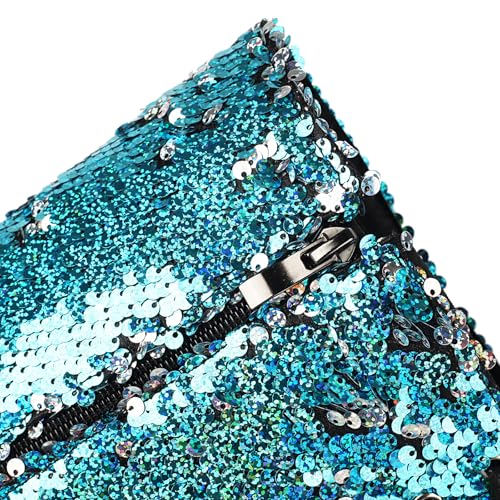 LIPIJIXI Fashion Colorful Sequined Cloth Halloween GoGo Boots for Women Round Toe Disco Chunky High Heels Metallic Lace Up Evening Clubwear Wedding Party 70s Blue Knee High Boots Size 8 von LIPIJIXI