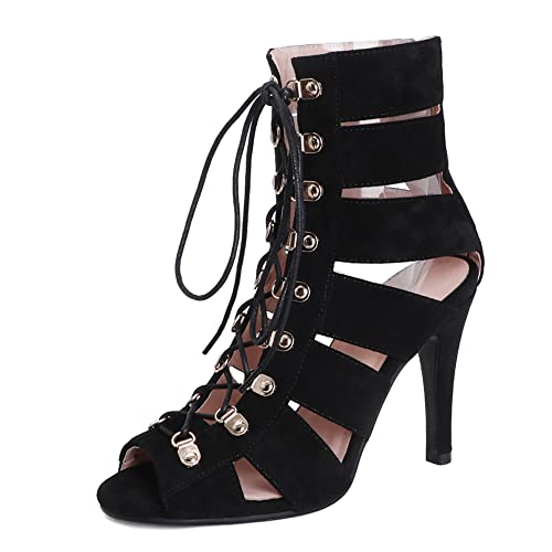 LIPIJIXI Mode Peep Toe Stiefeletten Damen Gladiator Sommer Stiefeletten Open Toe Stiefeletten für Frauen Mesh Stiefeletten Cutout Stiletto Hohe Ferse Black Size 44 von LIPIJIXI